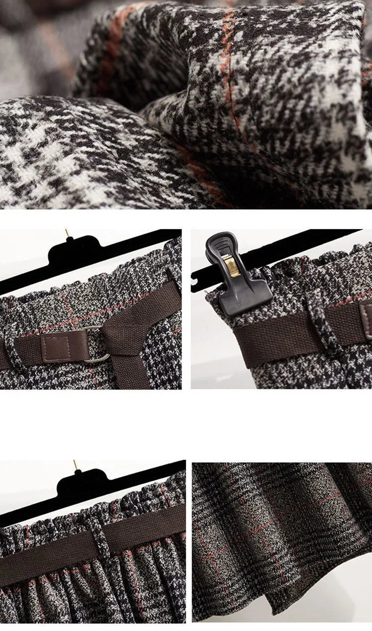 Office Lady Woolen Winter Thicken Umbrella Skirt New Autumn 2021 Plaid Asymmetrical Long Skirt Women Plus Size A-LINE Skirt