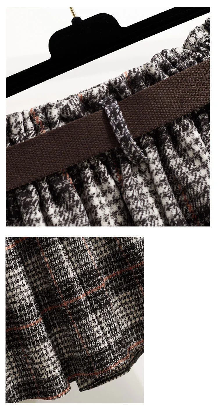 Office Lady Woolen Winter Thicken Umbrella Skirt New Autumn 2021 Plaid Asymmetrical Long Skirt Women Plus Size A-LINE Skirt