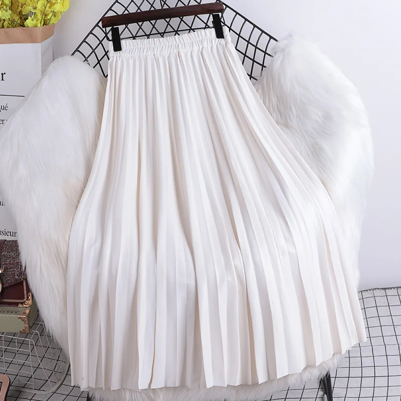 Pleated Mid length Leather Skirt 2025 Autumn/Winter Women's New Korean High Waist A-line Hundred Pleated PU Leather Skirt