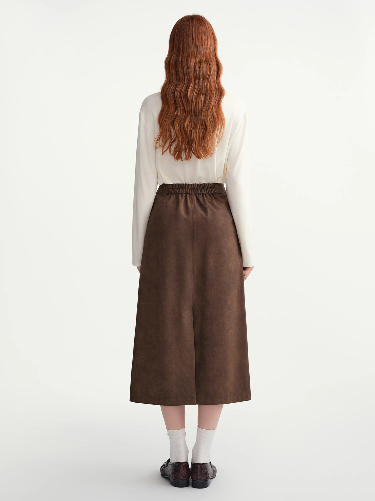 DUSHU High Elastic Waist Pleated Skirts Women 2025 Winter New Slim Skirt Commuting Mid-calf Length Solid Korean Style Vintage