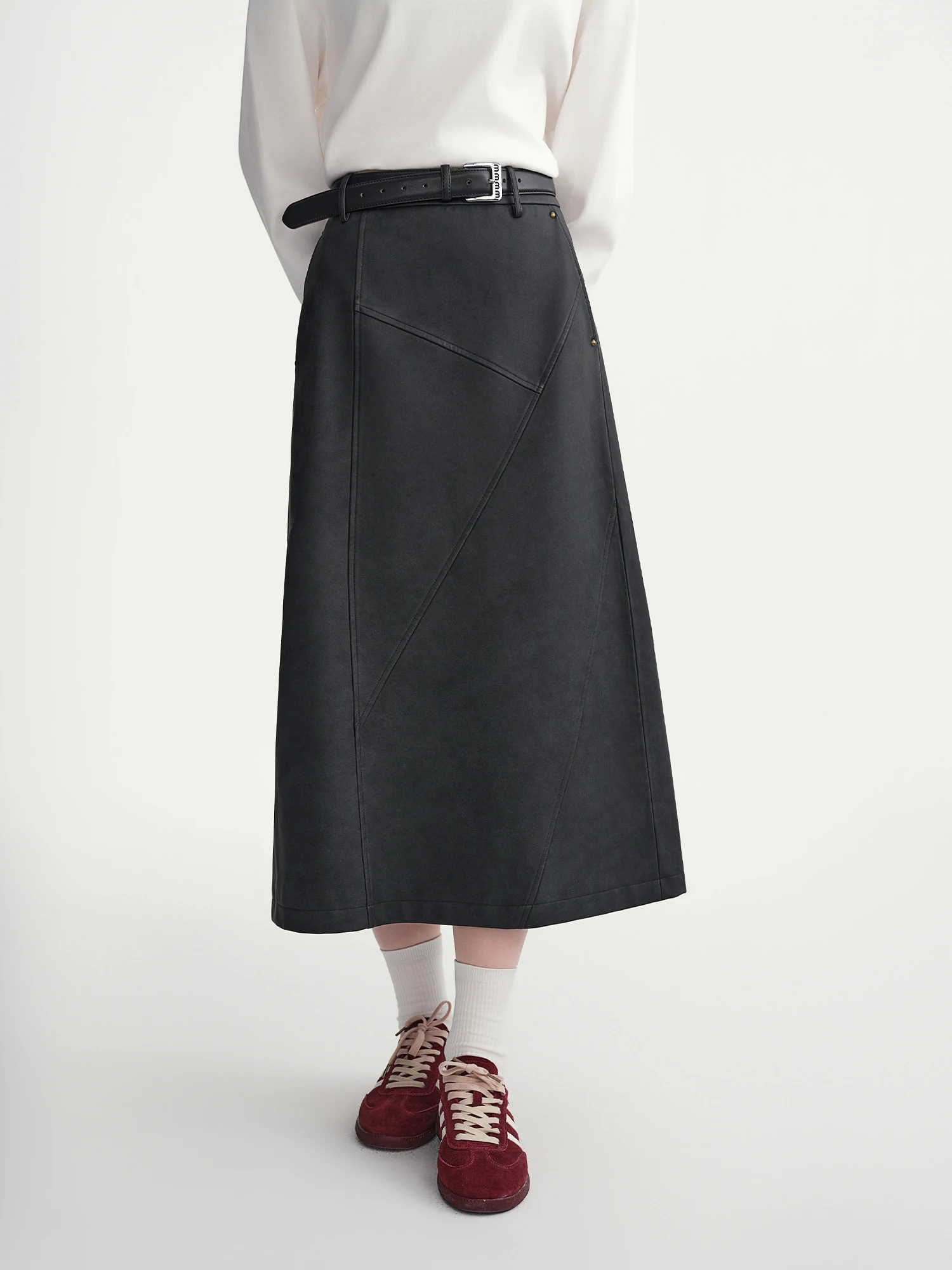 DUSHU High Elastic Waist Pleated Skirts Women 2025 Winter New Slim Skirt Commuting Mid-calf Length Solid Korean Style Vintage