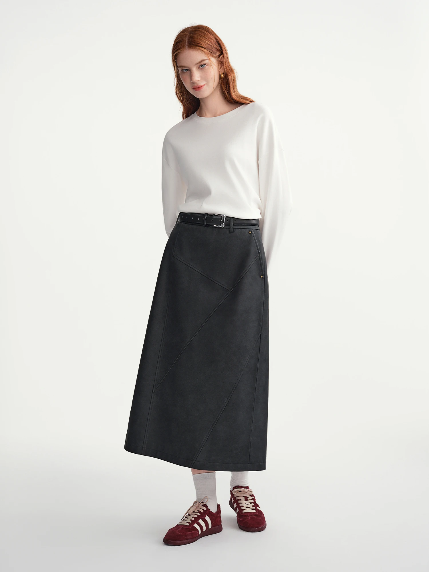 DUSHU High Elastic Waist Pleated Skirts Women 2025 Winter New Slim Skirt Commuting Mid-calf Length Solid Korean Style Vintage