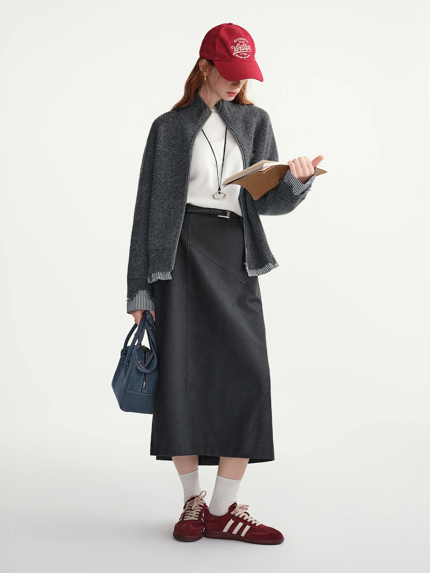 DUSHU High Elastic Waist Pleated Skirts Women 2025 Winter New Slim Skirt Commuting Mid-calf Length Solid Korean Style Vintage
