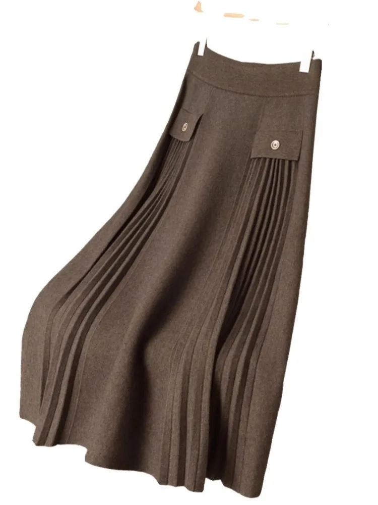 Vintage Skirts for Women High Waist A-line Jupe 2025 Faldas Mujer De Moda Thicked Korean Loose Saia Knitted Pleated Long Skirt