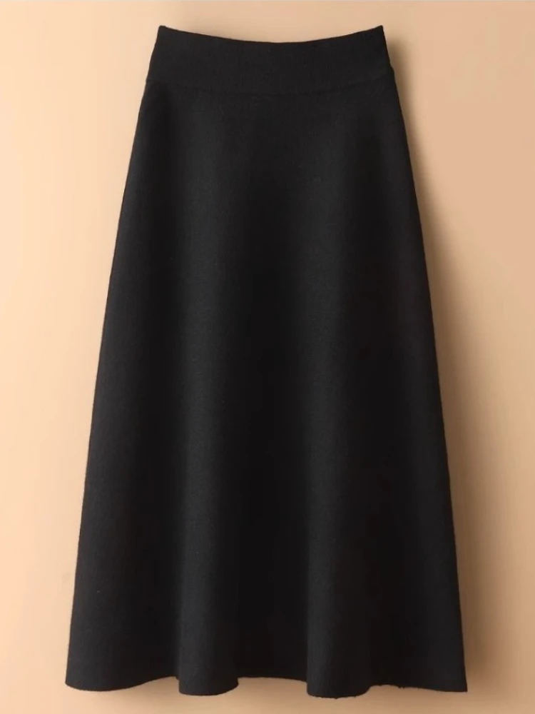 Vintage Skirts for Women High Waist A-line Jupe 2025 Faldas Mujer De Moda Thicked Korean Loose Saia Knitted Pleated Long Skirt