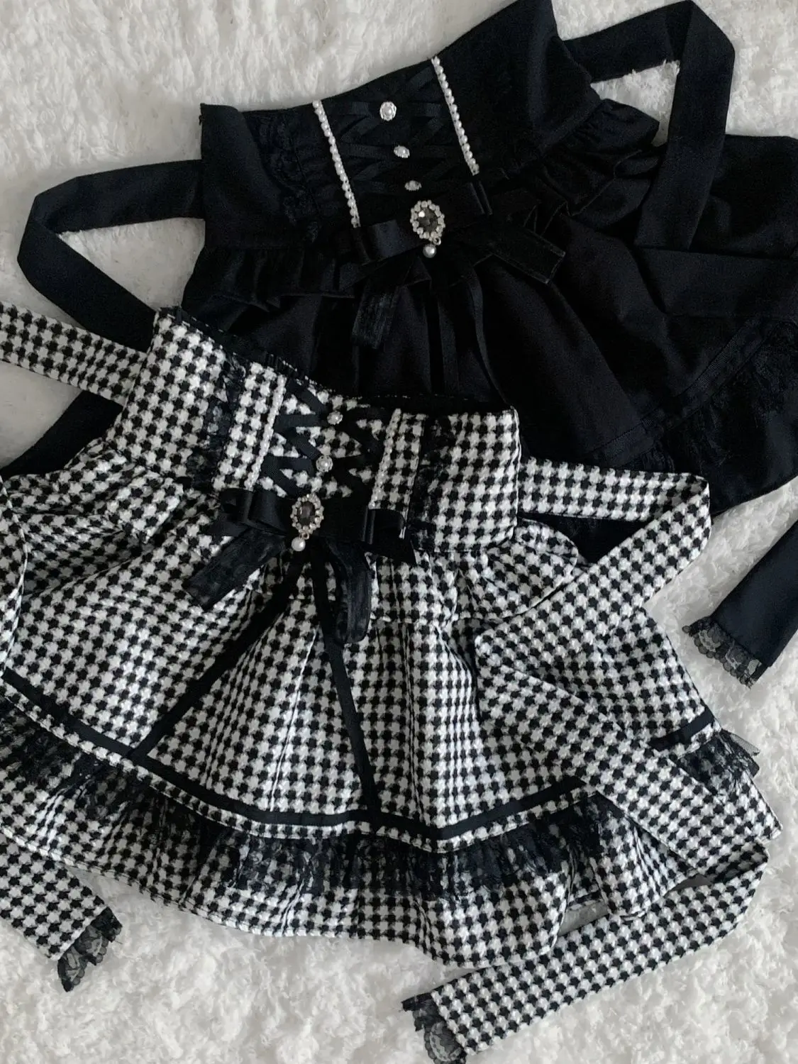 Gothic Sweet Lolita Skirt Lace Bow Embellishment Layered Ruffled Hem Japanese Harajuku Subculture Party Bottom Spring Summer