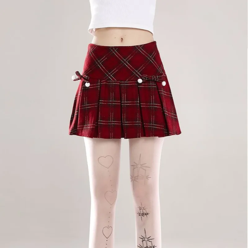 Preppy Style Fashion Spring Autumn Vintage Skirts Y2k Aesthetic Plaid Constrast Color Pleated Girl Jupe Harajuku Popular Skirts