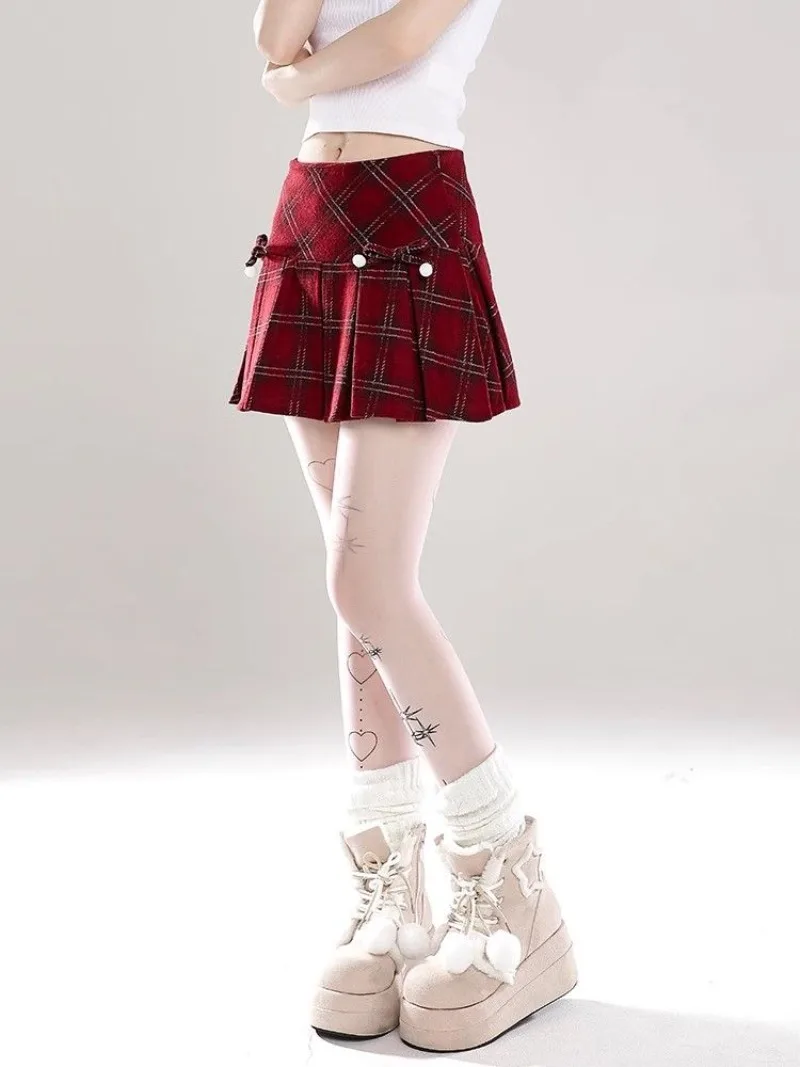 Preppy Style Fashion Spring Autumn Vintage Skirts Y2k Aesthetic Plaid Constrast Color Pleated Girl Jupe Harajuku Popular Skirts