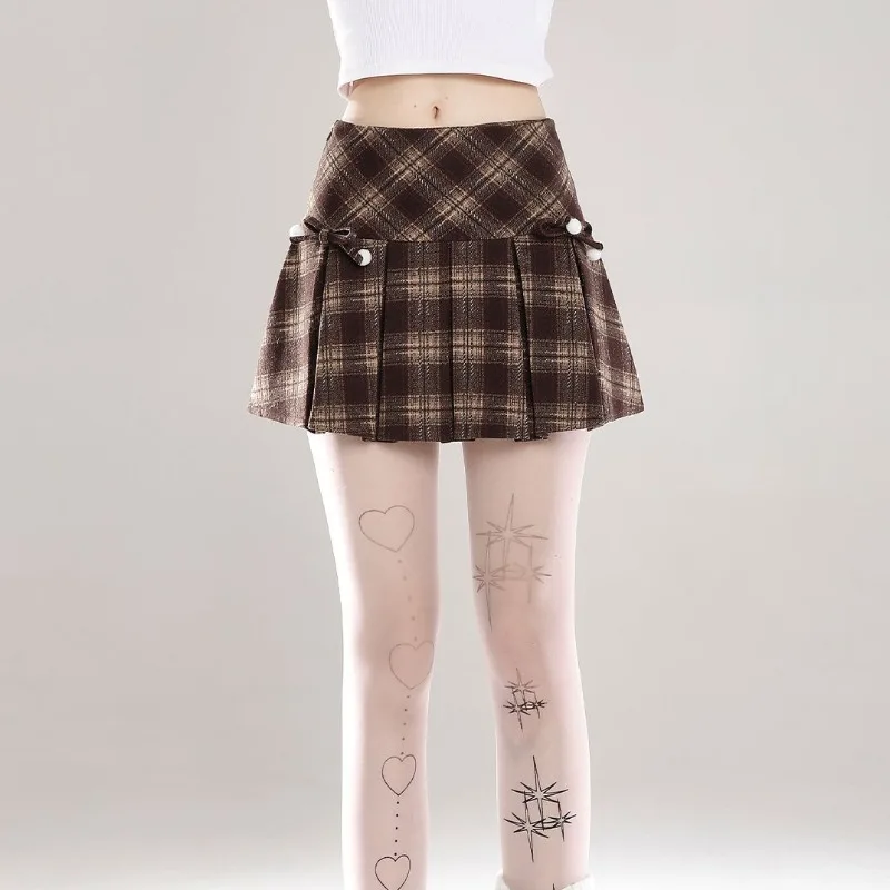 Preppy Style Fashion Spring Autumn Vintage Skirts Y2k Aesthetic Plaid Constrast Color Pleated Girl Jupe Harajuku Popular Skirts