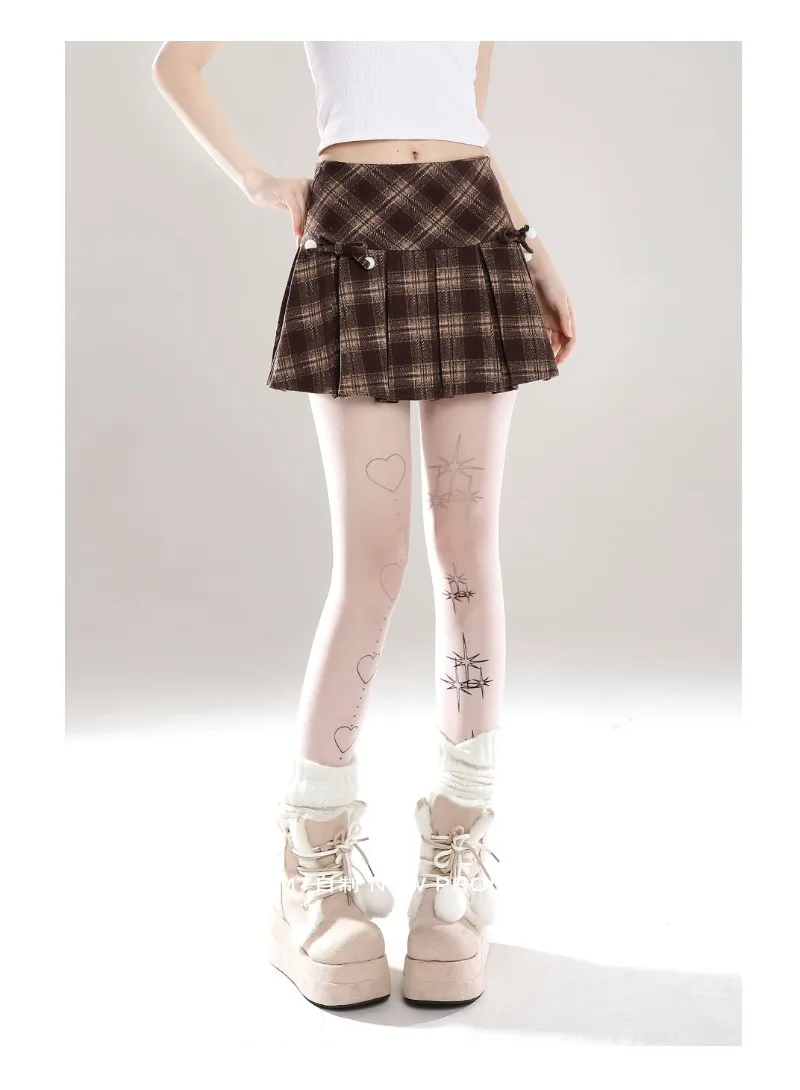Preppy Style Fashion Spring Autumn Vintage Skirts Y2k Aesthetic Plaid Constrast Color Pleated Girl Jupe Harajuku Popular Skirts