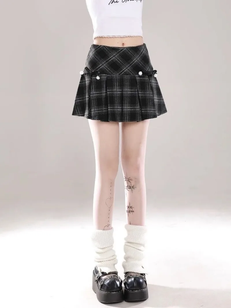 Preppy Style Fashion Spring Autumn Vintage Skirts Y2k Aesthetic Plaid Constrast Color Pleated Girl Jupe Harajuku Popular Skirts