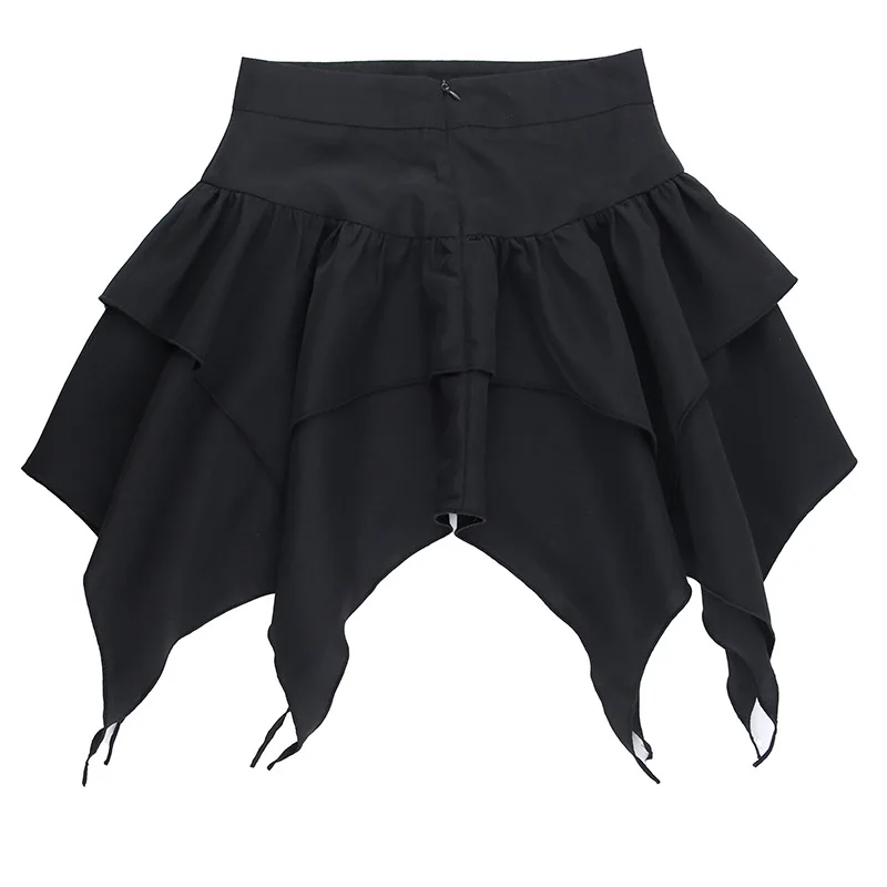 Summer Fashion Short Skirts New Sexy Women Gothic Punk Irregular Skirts Solid Color Drawstring Tie-Up Ruched Ruffles Mini Skirt