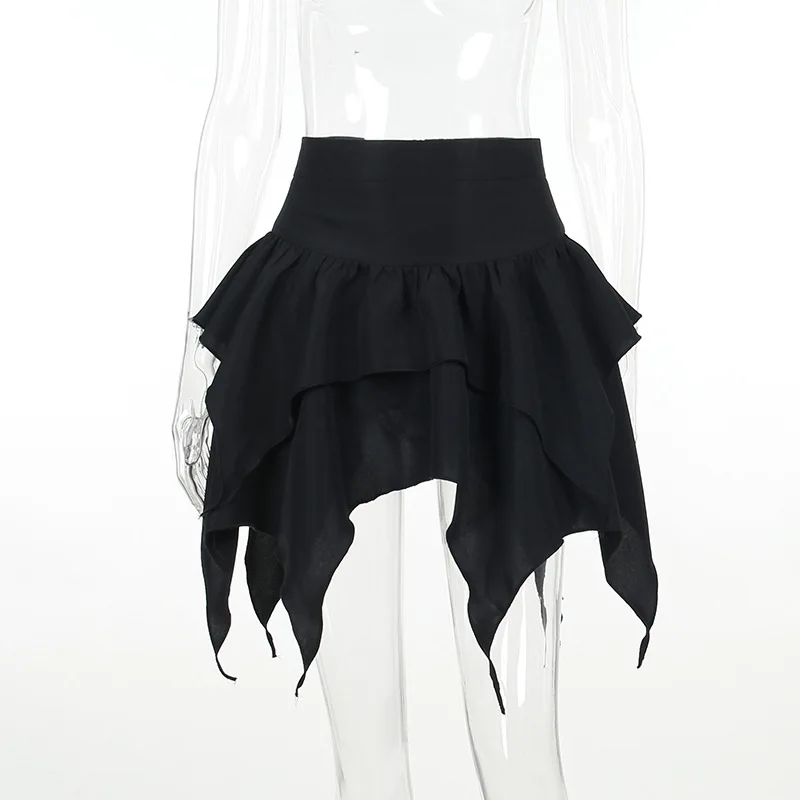 Summer Fashion Short Skirts New Sexy Women Gothic Punk Irregular Skirts Solid Color Drawstring Tie-Up Ruched Ruffles Mini Skirt
