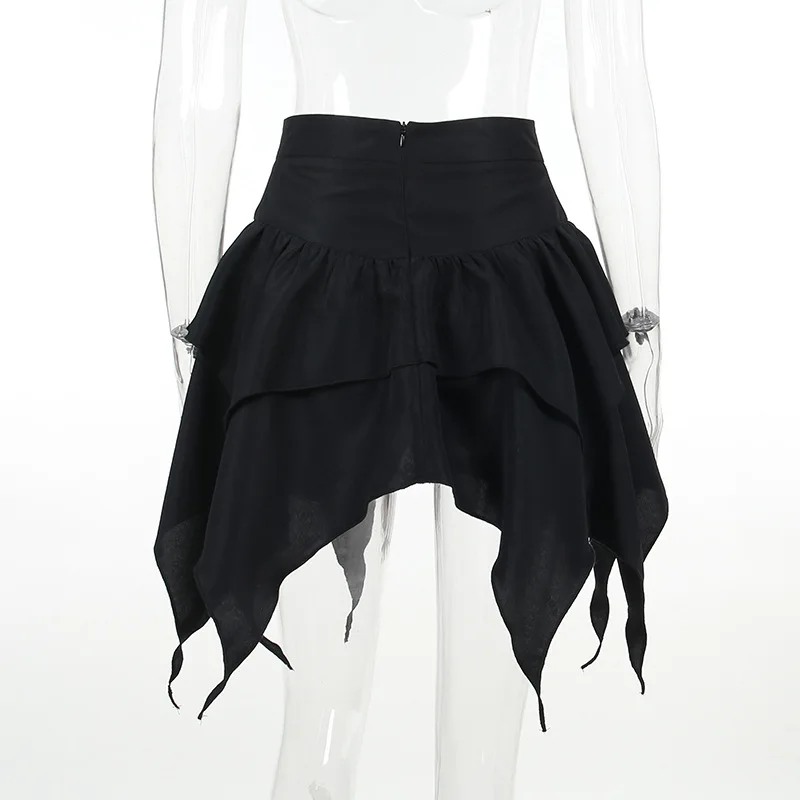 Summer Fashion Short Skirts New Sexy Women Gothic Punk Irregular Skirts Solid Color Drawstring Tie-Up Ruched Ruffles Mini Skirt