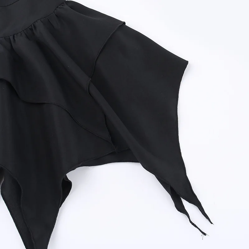 Summer Fashion Short Skirts New Sexy Women Gothic Punk Irregular Skirts Solid Color Drawstring Tie-Up Ruched Ruffles Mini Skirt