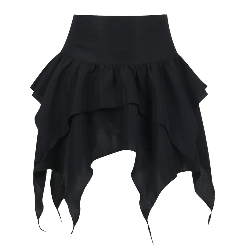 Summer Fashion Short Skirts New Sexy Women Gothic Punk Irregular Skirts Solid Color Drawstring Tie-Up Ruched Ruffles Mini Skirt