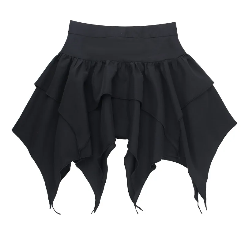 Summer Fashion Short Skirts New Sexy Women Gothic Punk Irregular Skirts Solid Color Drawstring Tie-Up Ruched Ruffles Mini Skirt