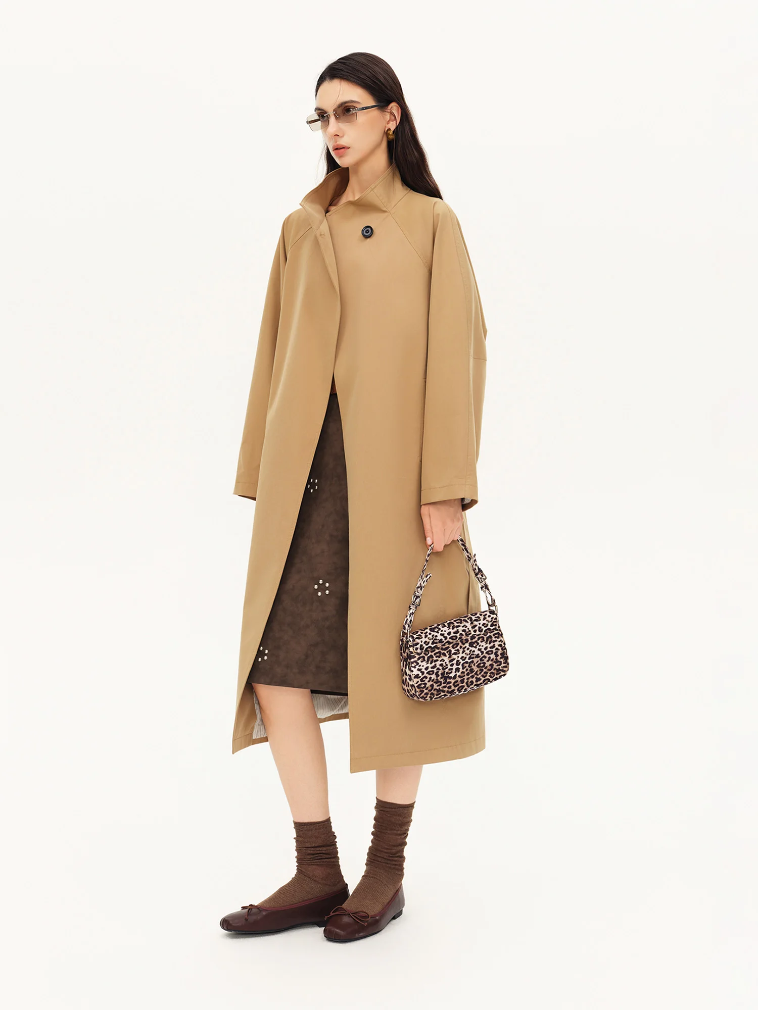 ZIQIAO 2026 Fall New Brown Faux Suede Straight Midi Skirt, Floral Studded Vintage A-Line Skirt for Rachel 90s Office Chic Style