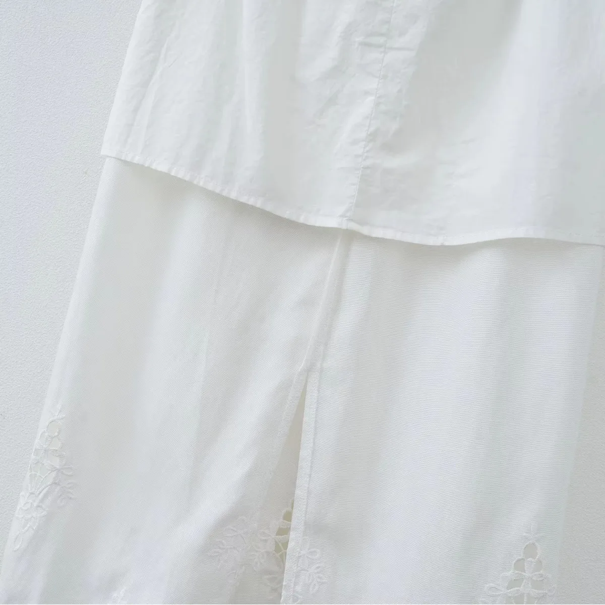 IG Women White Midi Skirt Elastic High Waist Hollow Floral Embroidery Lace Hem A Line Flowy Chiffon Skirt Vintage Boho Casual