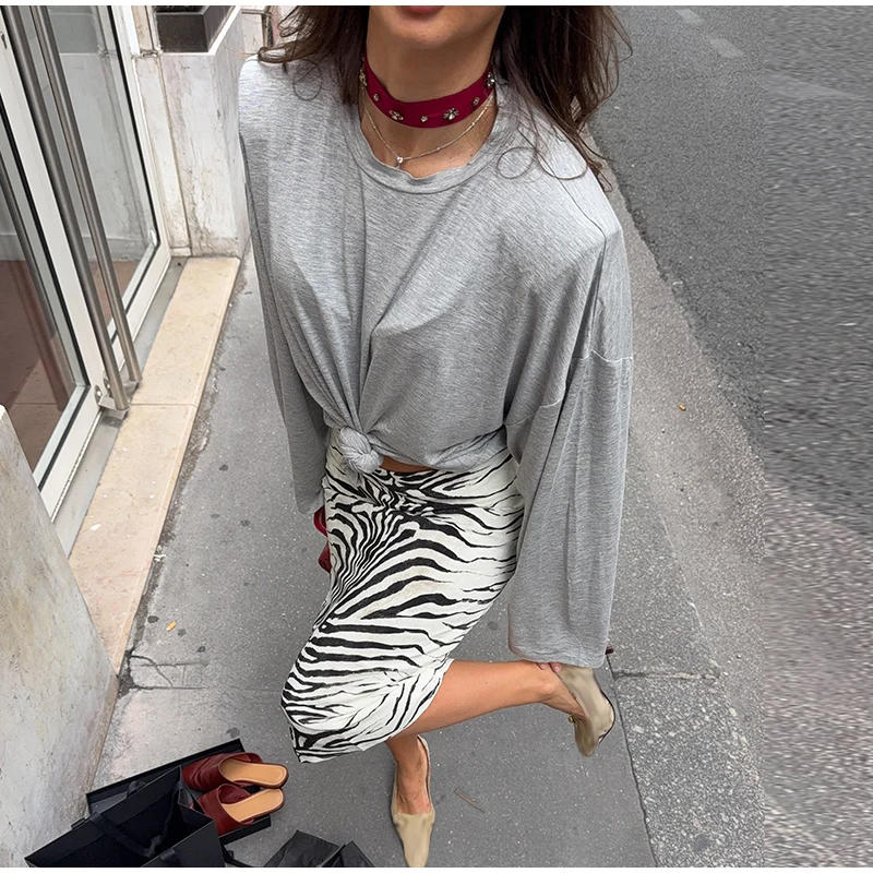 Women's High Waist Zebra Printed Skirt Midi Straight Slim Skirt Hip Package Panelled All‑match Outfit 2026 Autumn Trendy Skirts