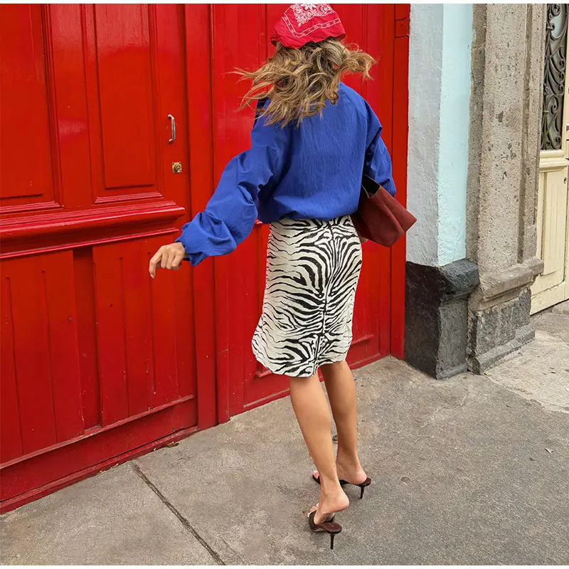 Women's High Waist Zebra Printed Skirt Midi Straight Slim Skirt Hip Package Panelled All‑match Outfit 2026 Autumn Trendy Skirts
