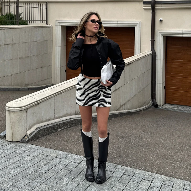 Women's High Waist Zebra Printed Skirt Midi Straight Slim Skirt Hip Package Panelled All‑match Outfit 2026 Autumn Trendy Skirts