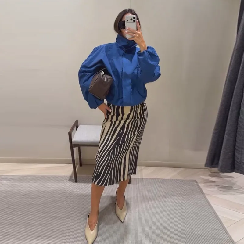 Women's High Waist Zebra Printed Skirt Midi Straight Slim Skirt Hip Package Panelled All‑match Outfit 2026 Autumn Trendy Skirts