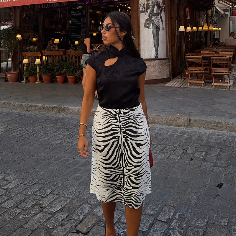 Women's High Waist Zebra Printed Skirt Midi Straight Slim Skirt Hip Package Panelled All‑match Outfit 2026 Autumn Trendy Skirts