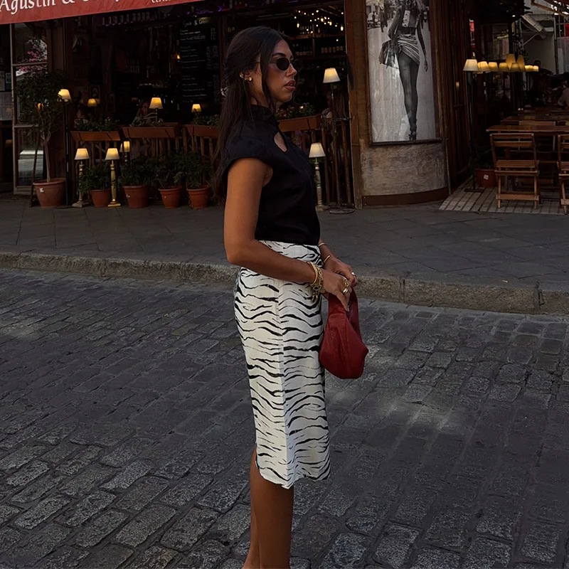 Women's High Waist Zebra Printed Skirt Midi Straight Slim Skirt Hip Package Panelled All‑match Outfit 2026 Autumn Trendy Skirts
