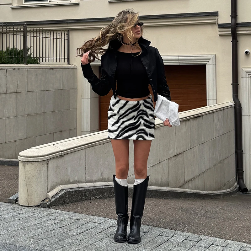 Women's High Waist Zebra Printed Skirt Midi Straight Slim Skirt Hip Package Panelled All‑match Outfit 2026 Autumn Trendy Skirts