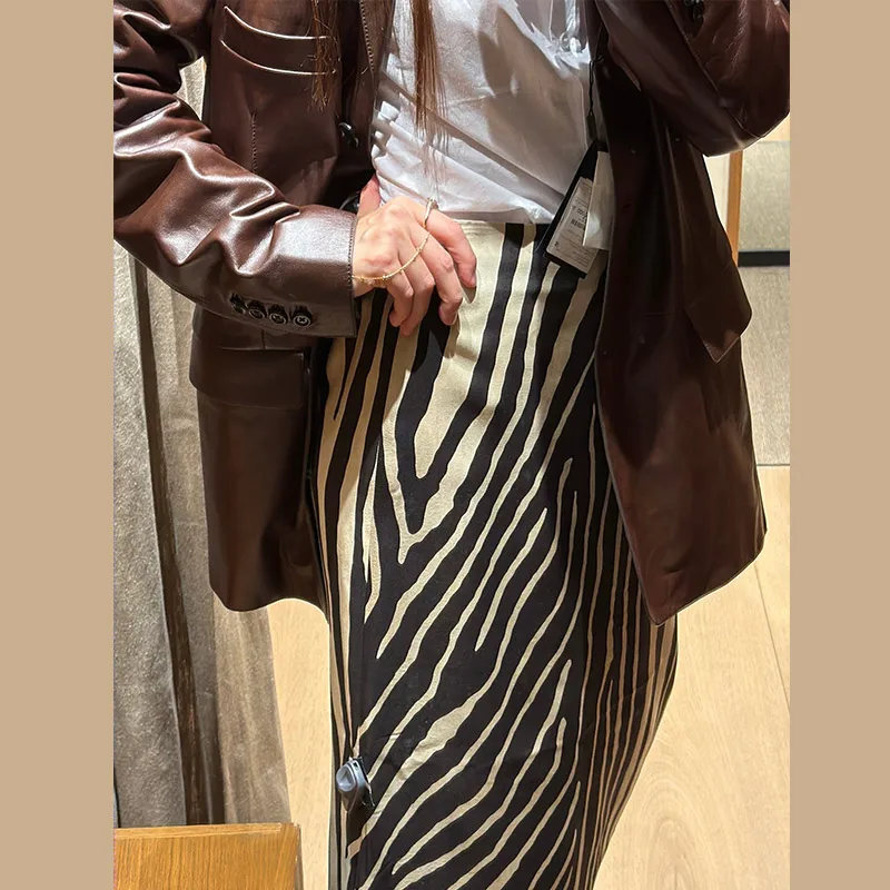 Women's High Waist Zebra Printed Skirt Midi Straight Slim Skirt Hip Package Panelled All‑match Outfit 2026 Autumn Trendy Skirts