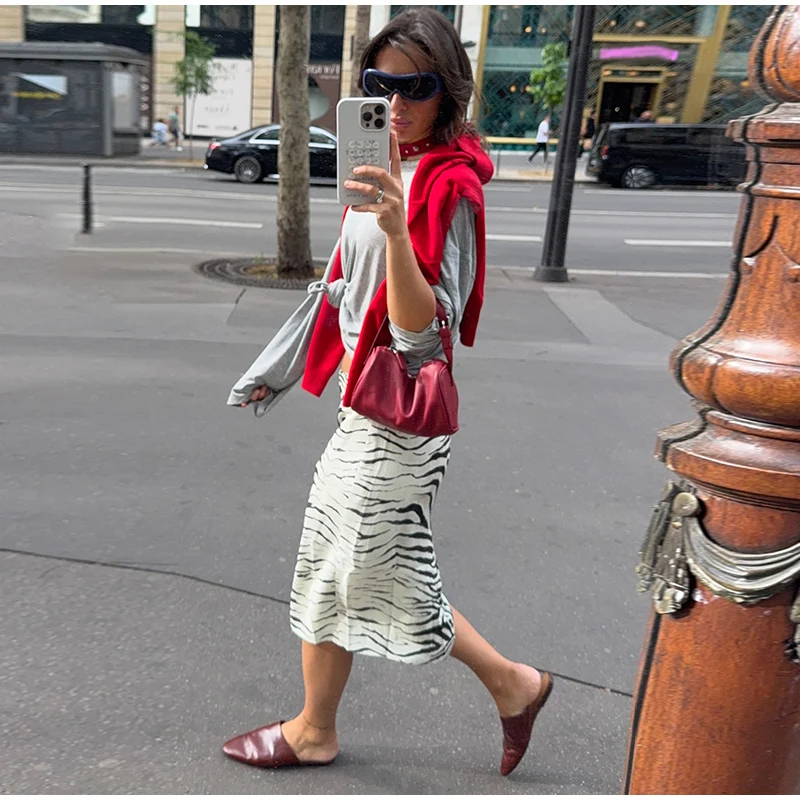 Women's High Waist Zebra Printed Skirt Midi Straight Slim Skirt Hip Package Panelled All‑match Outfit 2026 Autumn Trendy Skirts