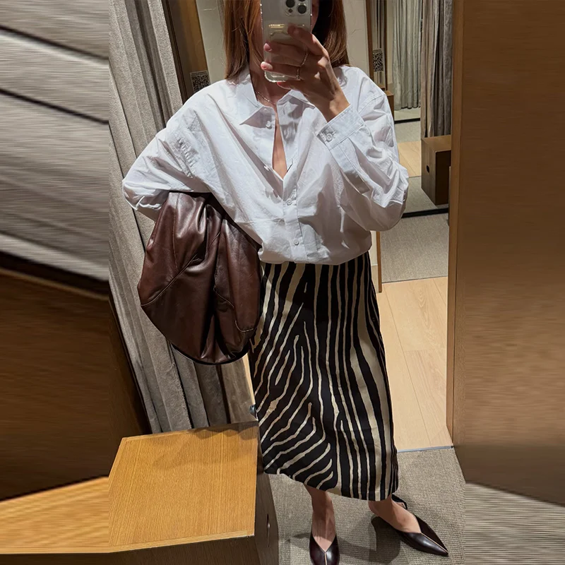 Women's High Waist Zebra Printed Skirt Midi Straight Slim Skirt Hip Package Panelled All‑match Outfit 2026 Autumn Trendy Skirts