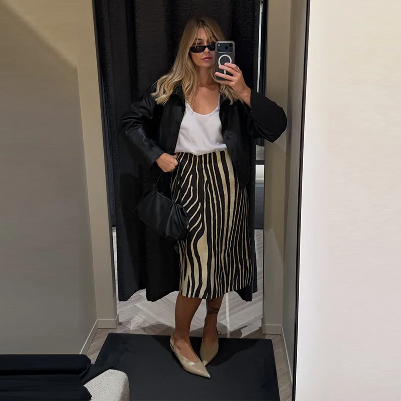 Women's High Waist Zebra Printed Skirt Midi Straight Slim Skirt Hip Package Panelled All‑match Outfit 2026 Autumn Trendy Skirts