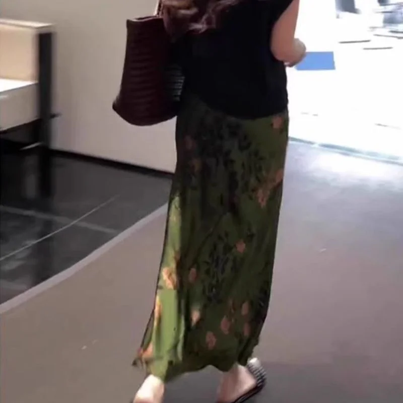 Retro Women High Waist A-line Maxi Skirt Femme Fashion Large Size 4XL Long Skirts Autumn Lady High-end Mid-length Fishtail Skirt