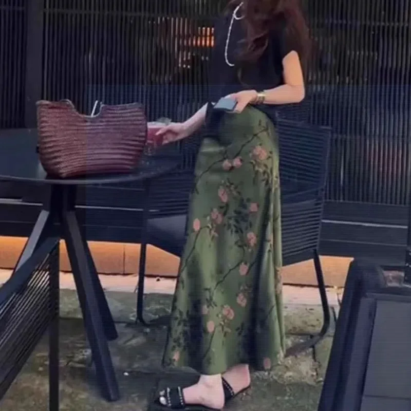 Retro Women High Waist A-line Maxi Skirt Femme Fashion Large Size 4XL Long Skirts Autumn Lady High-end Mid-length Fishtail Skirt