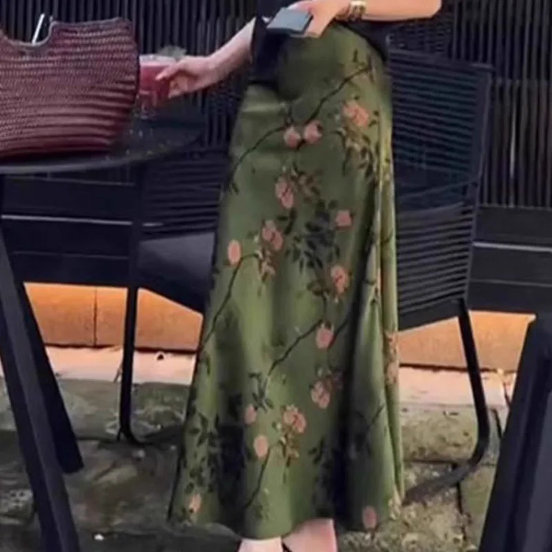 Retro Women High Waist A-line Maxi Skirt Femme Fashion Large Size 4XL Long Skirts Autumn Lady High-end Mid-length Fishtail Skirt