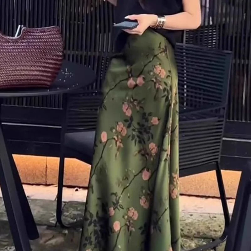 Retro Women High Waist A-line Maxi Skirt Femme Fashion Large Size 4XL Long Skirts Autumn Lady High-end Mid-length Fishtail Skirt