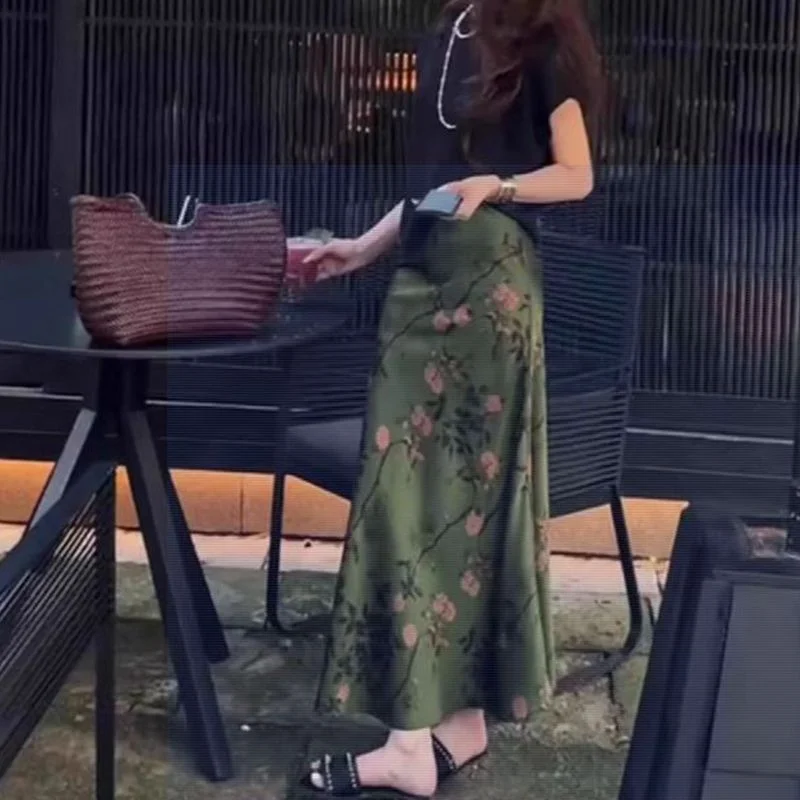 Retro Women High Waist A-line Maxi Skirt Femme Fashion Large Size 4XL Long Skirts Autumn Lady High-end Mid-length Fishtail Skirt