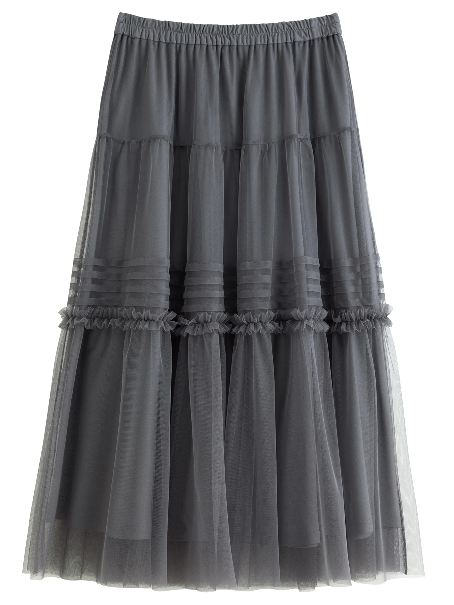 DUSHU Three-color Ruffled Mesh Skirt Women Pleated Mesh Straight Skirt Fairy Retro Gothic Cool Girls Elastic Waist Loose Fit