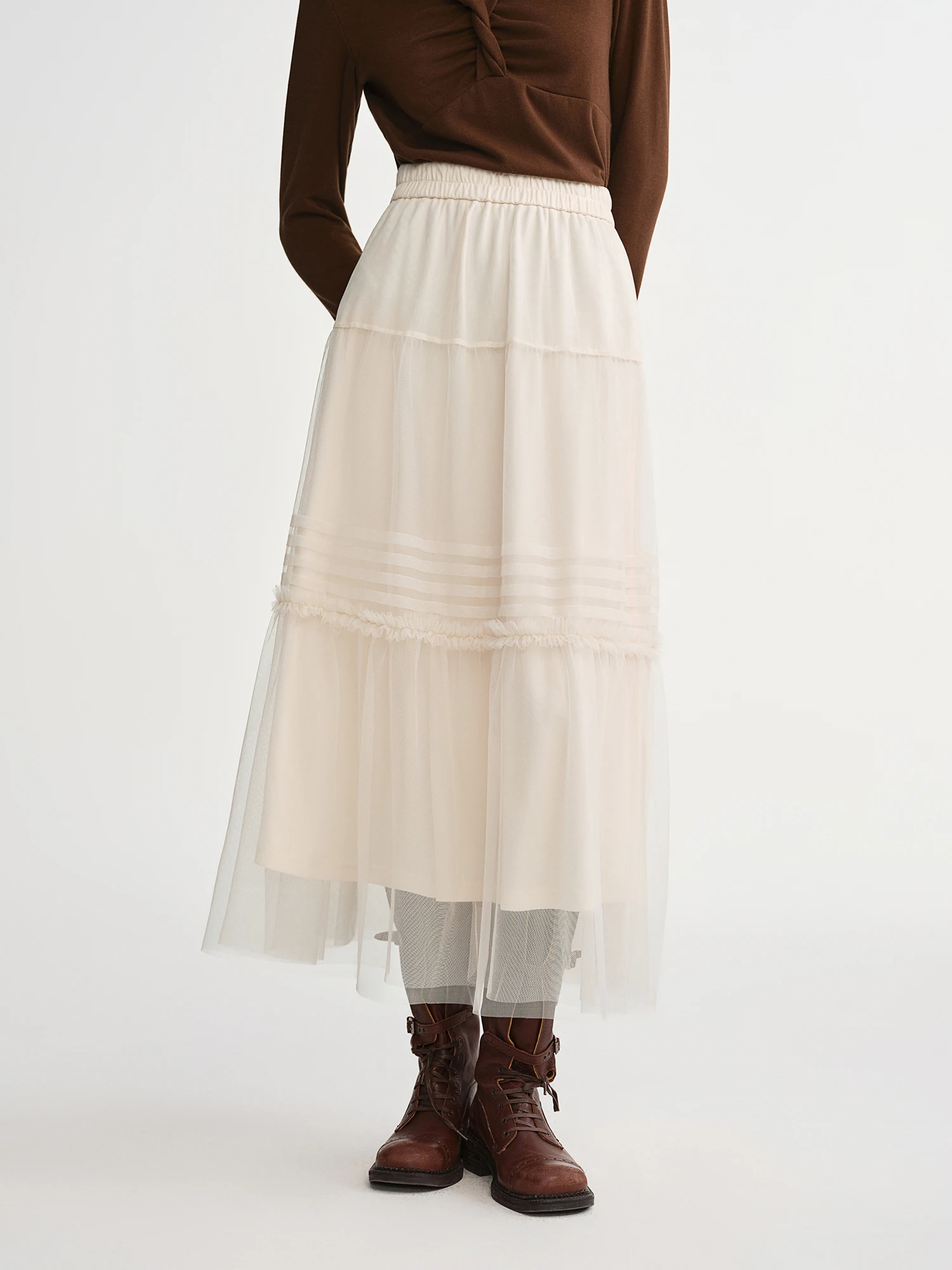 DUSHU Three-color Ruffled Mesh Skirt Women Pleated Mesh Straight Skirt Fairy Retro Gothic Cool Girls Elastic Waist Loose Fit