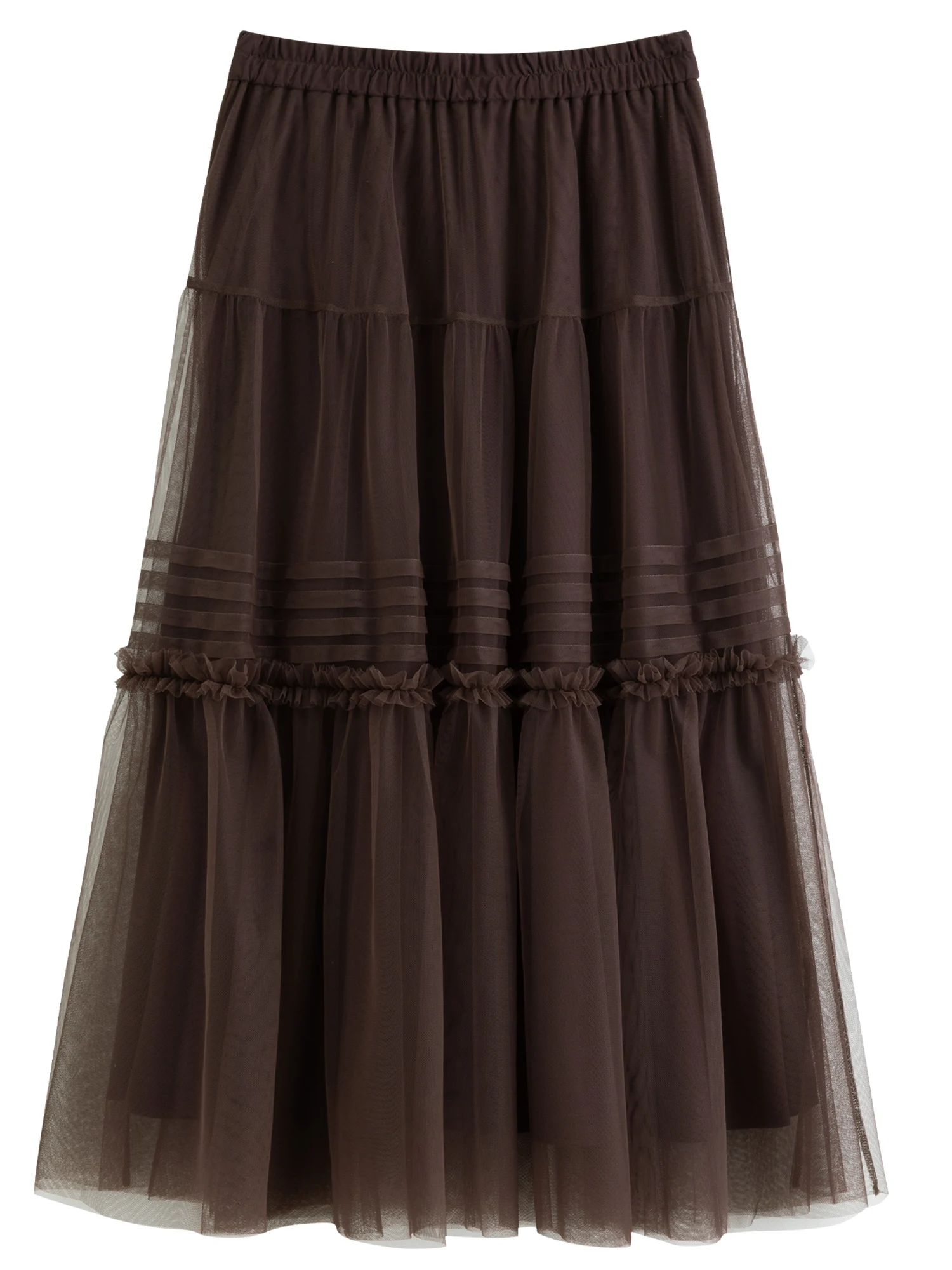 DUSHU Three-color Ruffled Mesh Skirt Women Pleated Mesh Straight Skirt Fairy Retro Gothic Cool Girls Elastic Waist Loose Fit