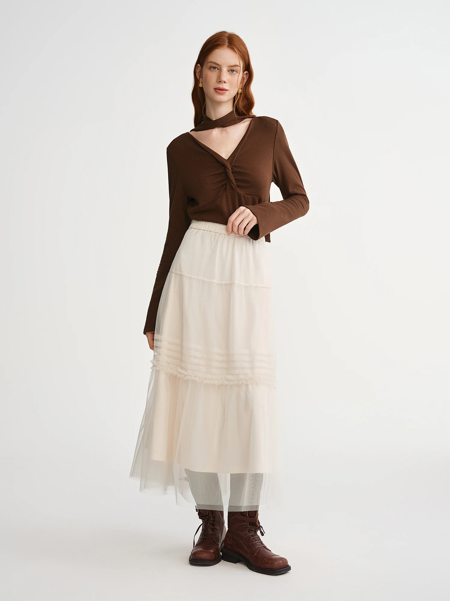 DUSHU Three-color Ruffled Mesh Skirt Women Pleated Mesh Straight Skirt Fairy Retro Gothic Cool Girls Elastic Waist Loose Fit