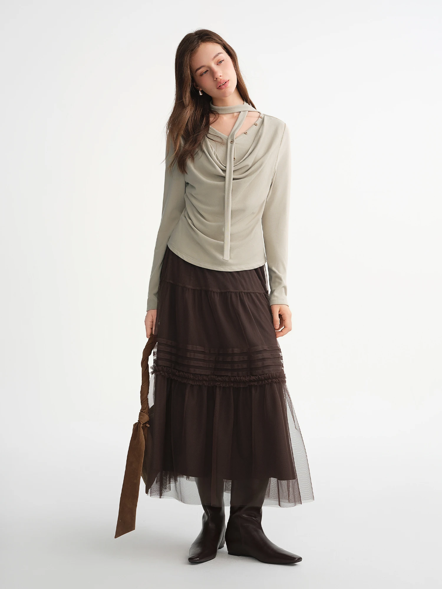 DUSHU Three-color Ruffled Mesh Skirt Women Pleated Mesh Straight Skirt Fairy Retro Gothic Cool Girls Elastic Waist Loose Fit