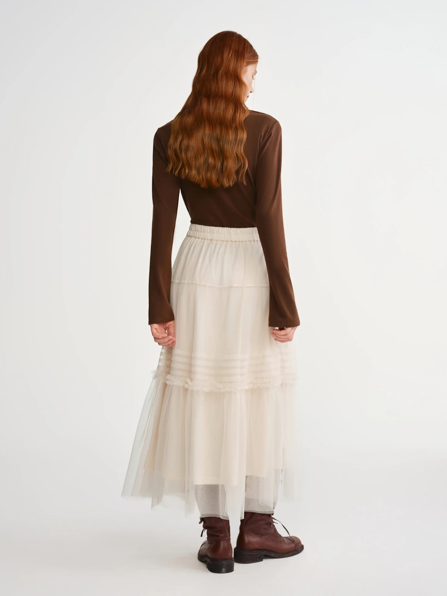 DUSHU Three-color Ruffled Mesh Skirt Women Pleated Mesh Straight Skirt Fairy Retro Gothic Cool Girls Elastic Waist Loose Fit