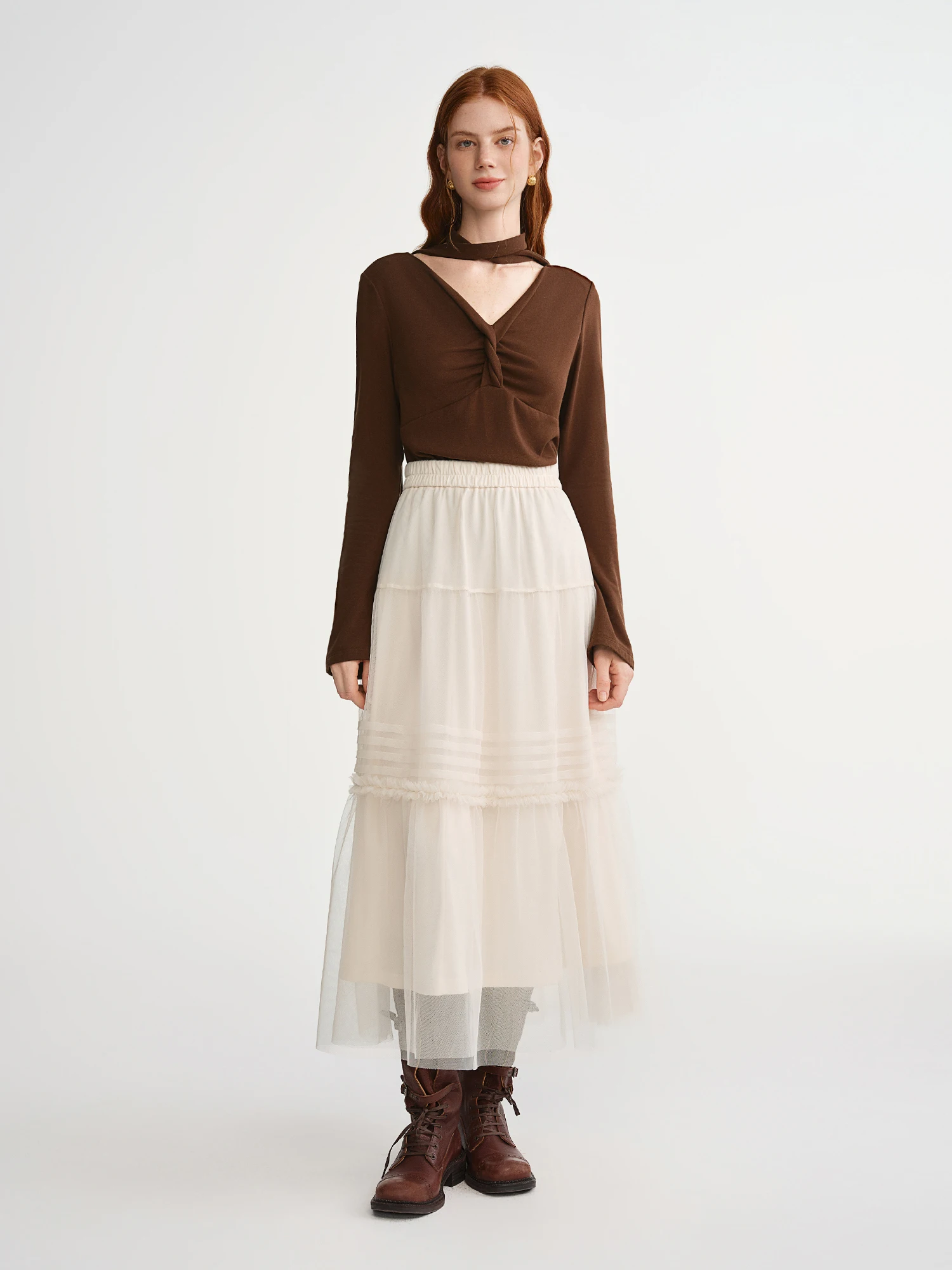 DUSHU Three-color Ruffled Mesh Skirt Women Pleated Mesh Straight Skirt Fairy Retro Gothic Cool Girls Elastic Waist Loose Fit