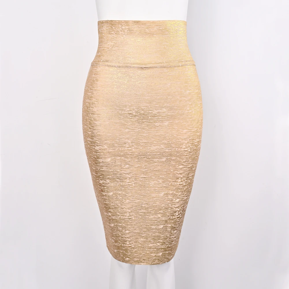 BEAUKEY Sexy Metallic Black Bandage Skirt Midi For Women Party Club Pencil Skirt Slim Gold Lady Bodycon Celebrity XL