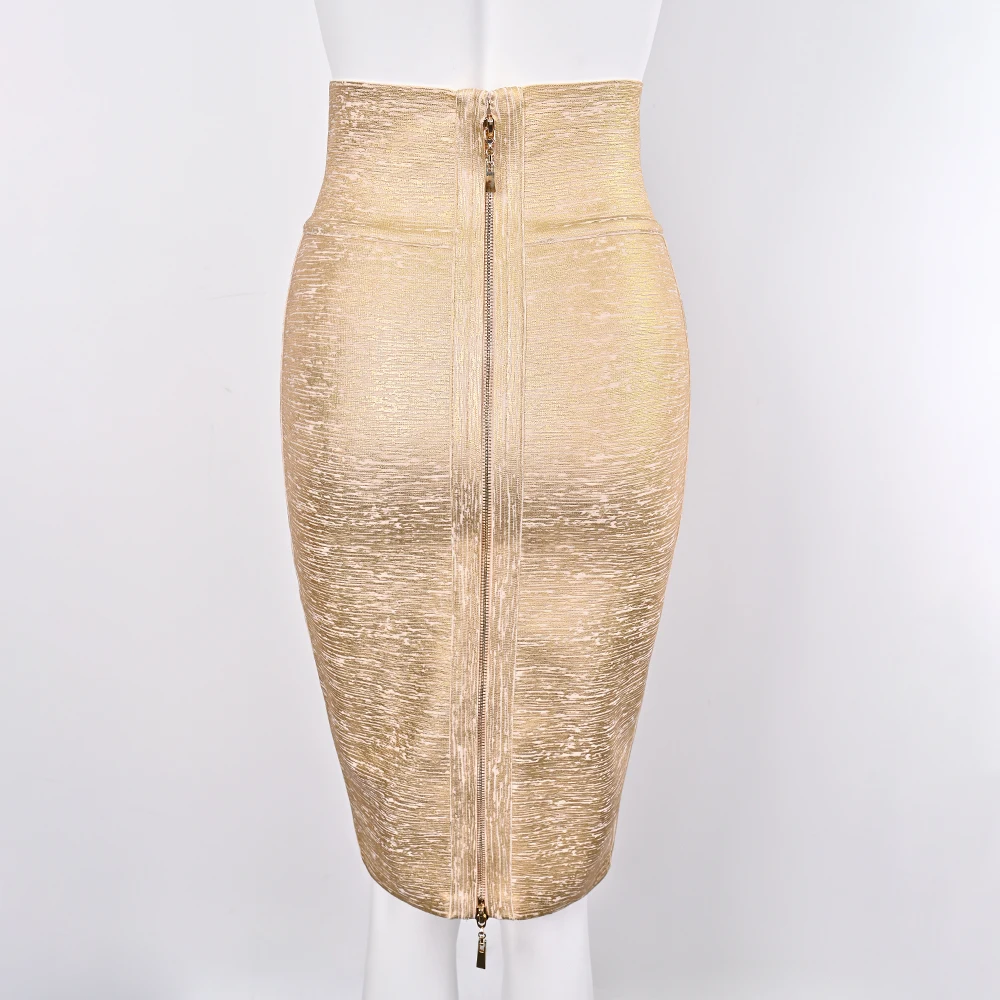 BEAUKEY Sexy Metallic Black Bandage Skirt Midi For Women Party Club Pencil Skirt Slim Gold Lady Bodycon Celebrity XL