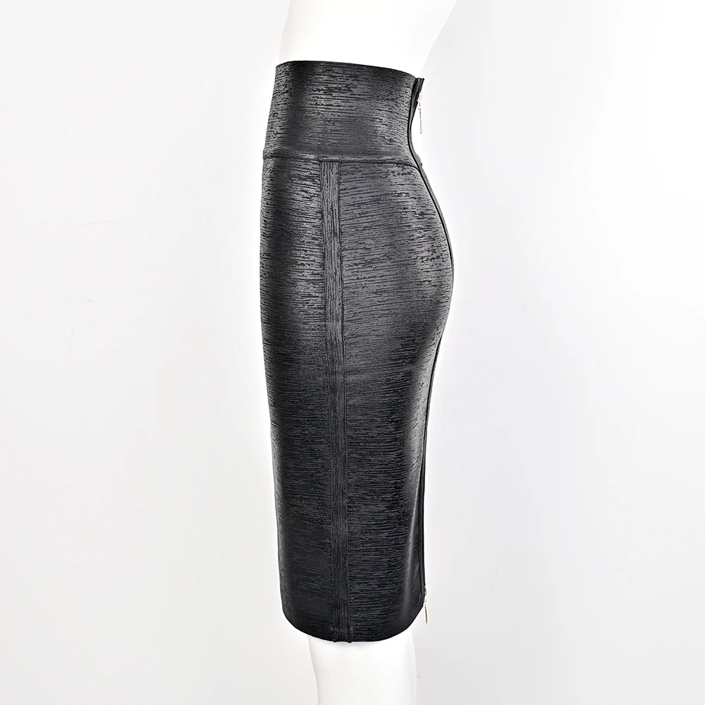 BEAUKEY Sexy Metallic Black Bandage Skirt Midi For Women Party Club Pencil Skirt Slim Gold Lady Bodycon Celebrity XL