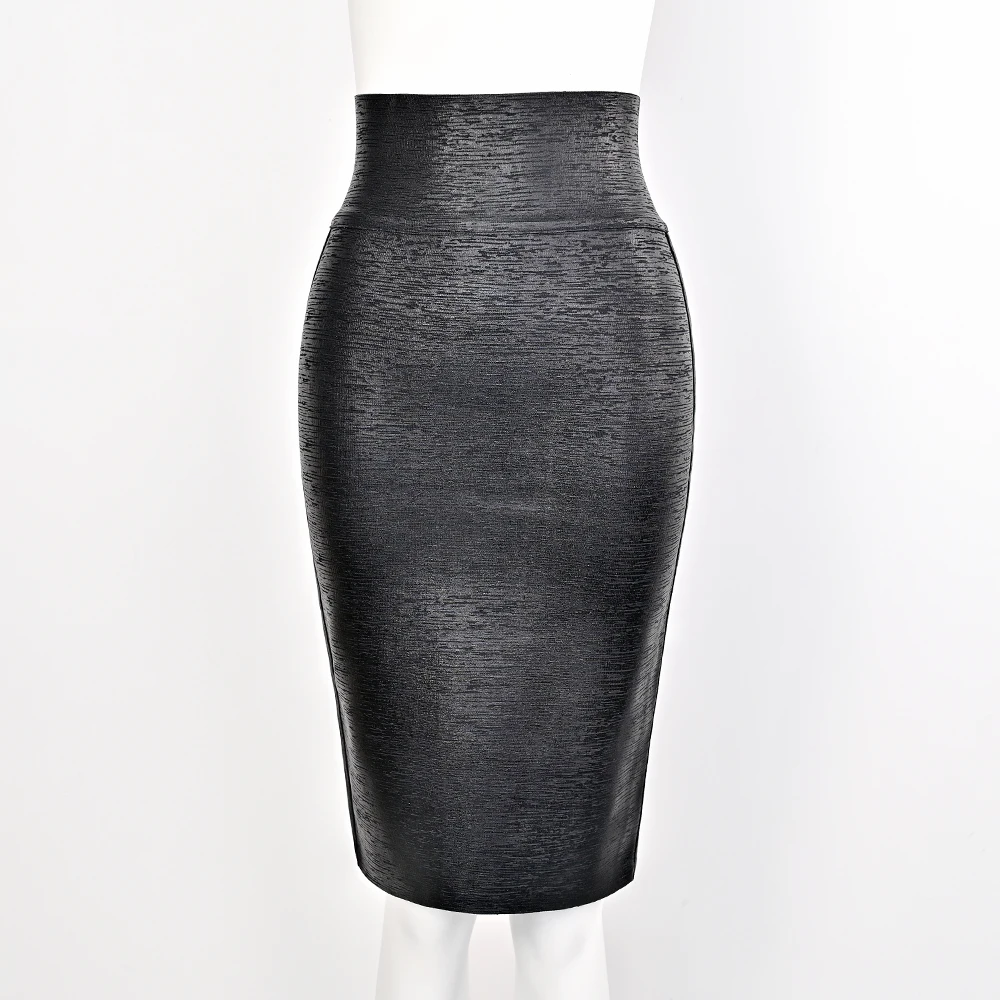 BEAUKEY Sexy Metallic Black Bandage Skirt Midi For Women Party Club Pencil Skirt Slim Gold Lady Bodycon Celebrity XL